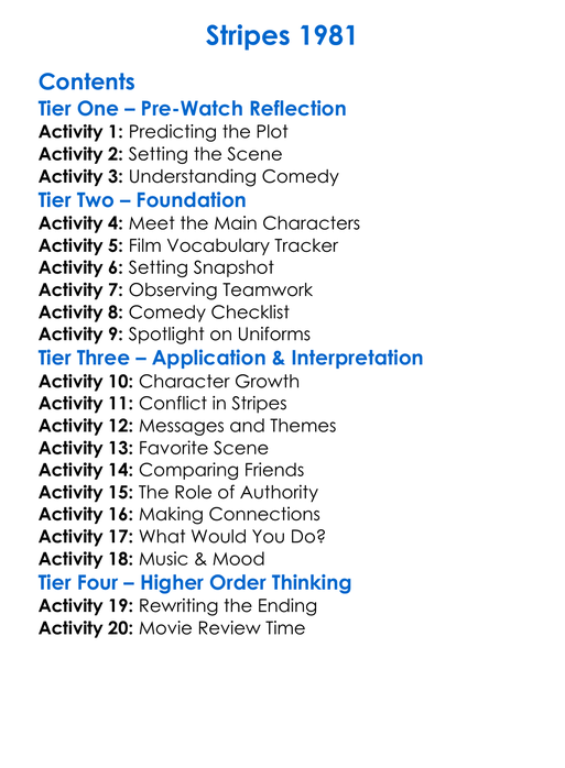 Stripes 1981 Worksheet Activity Booklet