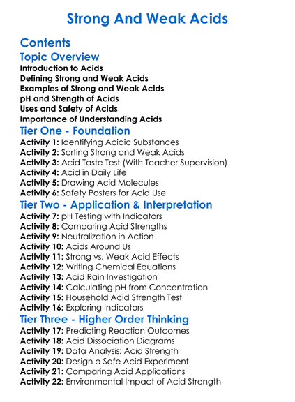 Strong And Weak Acids Worksheet Activity Booklet