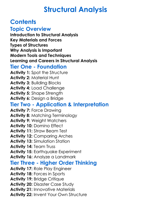 Structural Analysis Worksheet Activity Booklet