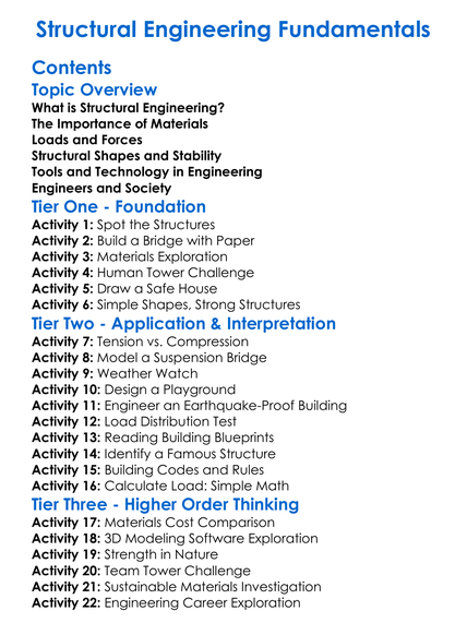 Structural Engineering Fundamentals Worksheet Activity Booklet