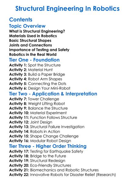 Structural Engineering In Robotics Worksheet Activity Booklet