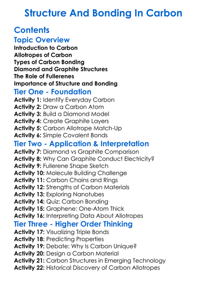 Structure And Bonding In Carbon Worksheet Activity Booklet