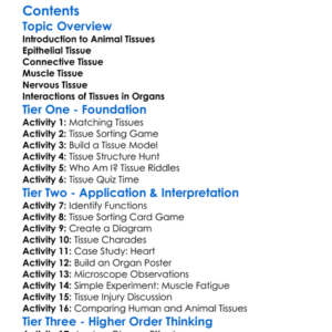 Structure And Function Of Animal Tissues Worksheet Activity Booklet
