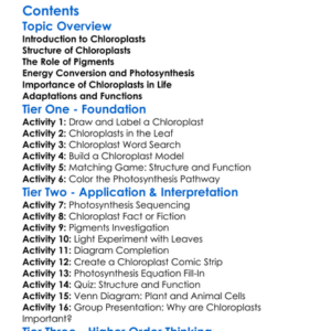 Structure And Function Of Chloroplasts Worksheet Activity Booklet