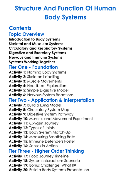 Structure And Function Of Human Body Systems Worksheet Activity Booklet