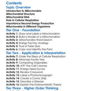Structure And Function Of Mitochondria Worksheet Activity Booklet