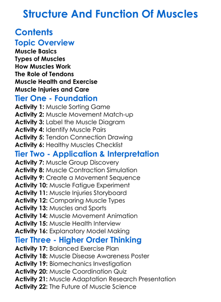 Structure And Function Of Muscles Worksheet Activity Booklet