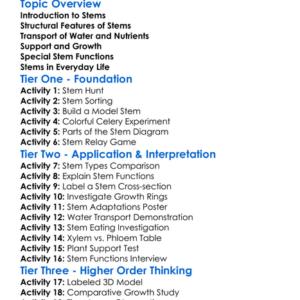 Structure And Function Of Stems Worksheet Activity Booklet