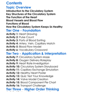 Structure And Function Of The Circulatory System Worksheet Activity Booklet