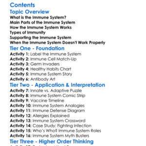 Structure And Function Of The Immune System Worksheet Activity Booklet