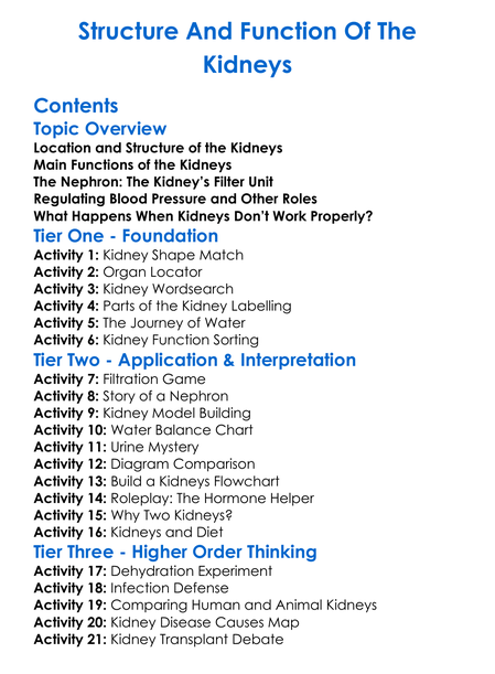 Structure And Function Of The Kidneys Worksheet Activity Booklet