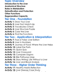 Structure And Function Of The Liver Worksheet Activity Booklet
