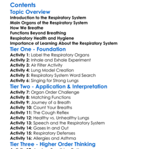 Structure And Function Of The Respiratory System Worksheet Activity Booklet