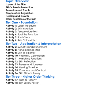Structure And Function Of The Skin Worksheet Activity Booklet