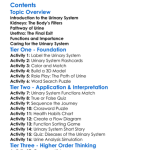 Structure And Function Of The Urinary System Worksheet Activity Booklet