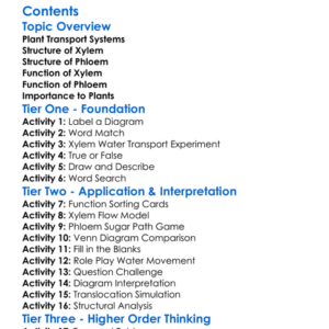 Structure And Function Of Xylem And Phloem Worksheet Activity Booklet