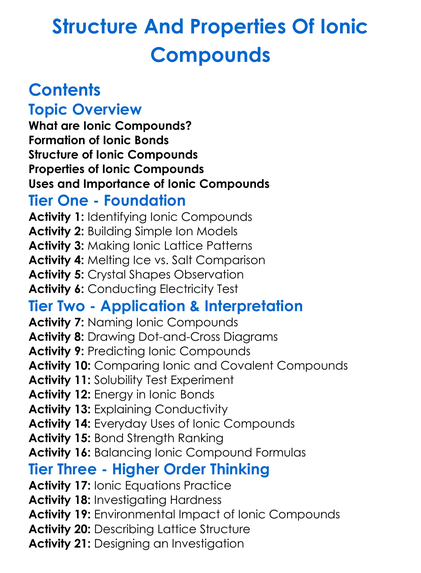 Structure And Properties Of Ionic Compounds Worksheet Activity Booklet