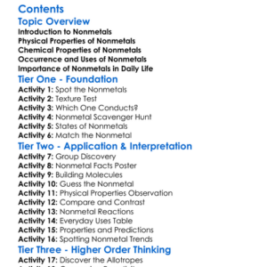 Structure And Properties Of Nonmetals Worksheet Activity Booklet