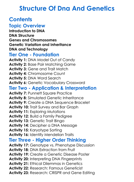 Structure Of Dna And Genetics Worksheet Activity Booklet