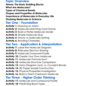 Structure Of Molecules Worksheet Activity Booklet