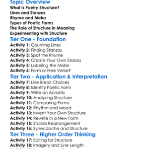 Structure Of Poetry Worksheet Activity Booklet