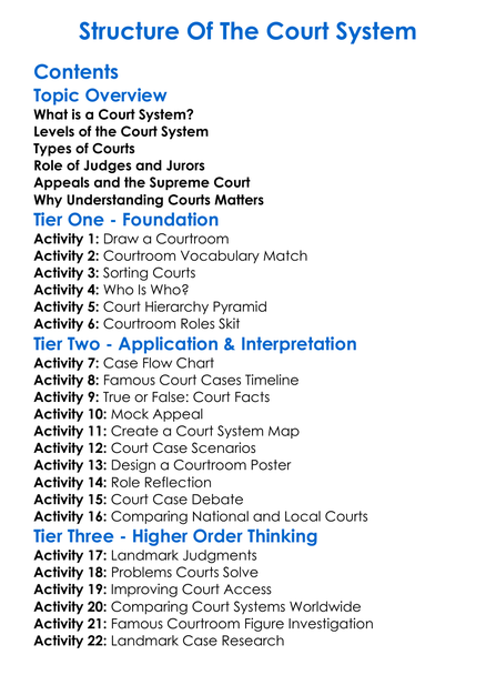 Structure Of The Court System Worksheet Activity Booklet