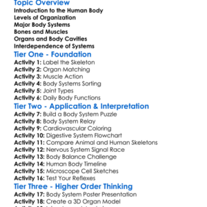 Structure Of The Human Body Worksheet Activity Booklet