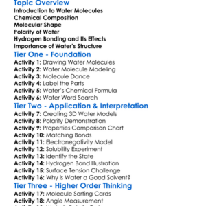 Structure Of Water Molecules Worksheet Activity Booklet