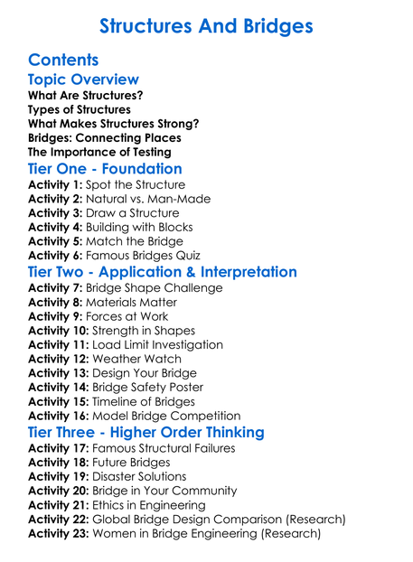 Structures And Bridges Worksheet Activity Booklet