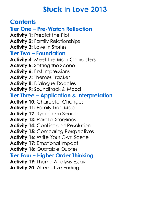 Stuck In Love 2013 Worksheet Activity Booklet