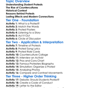 Student Protests And Countercultures Worksheet Activity Booklet