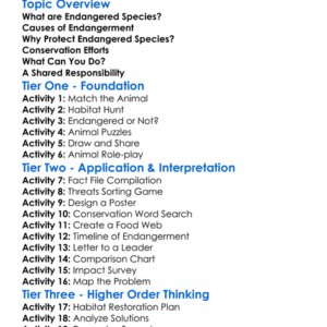 Study Of Endangered Species Worksheet Activity Booklet