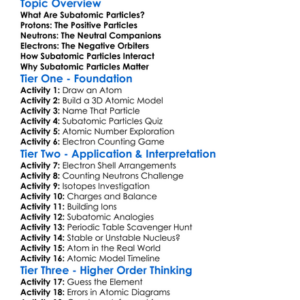 Subatomic Particles Worksheet Activity Booklet