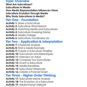 Subcultures In Media Worksheet Activity Booklet