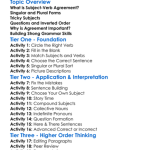 Subject-Verb Agreement Worksheet Activity Booklet
