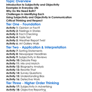 Subjectivity And Objectivity Worksheet Activity Booklet