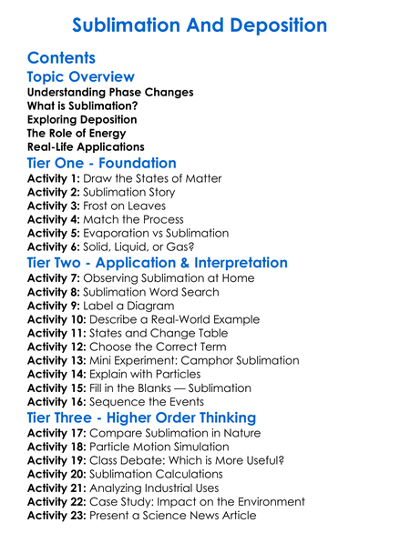 Sublimation And Deposition Worksheet Activity Booklet