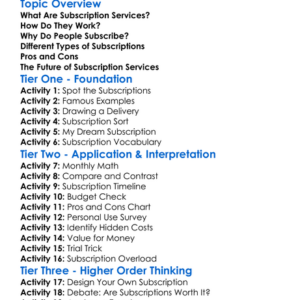 Subscription Services Worksheet Activity Booklet