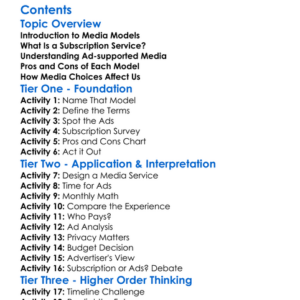 Subscription Vs Ad-Supported Media Worksheet Activity Booklet