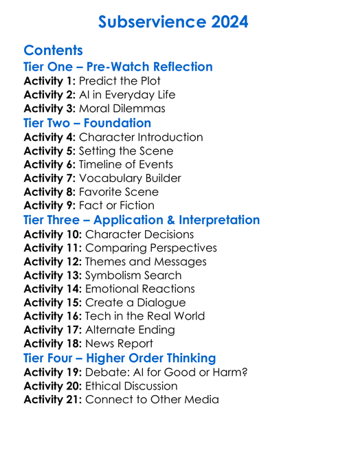 Subservience 2024 Worksheet Activity Booklet
