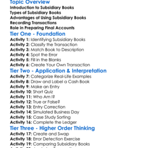 Subsidiary Books Worksheet Activity Booklet