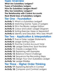 Subsidiary Ledgers Worksheet Activity Booklet