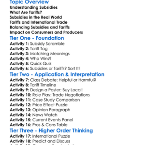 Subsidies And Tariffs Worksheet Activity Booklet