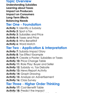 Subsidies And Taxes Impact Worksheet Activity Booklet