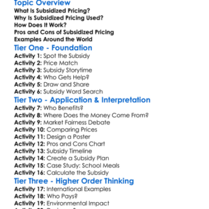 Subsidized Pricing Worksheet Activity Booklet