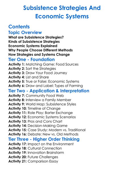 Subsistence Strategies And Economic Systems Worksheet Activity Booklet