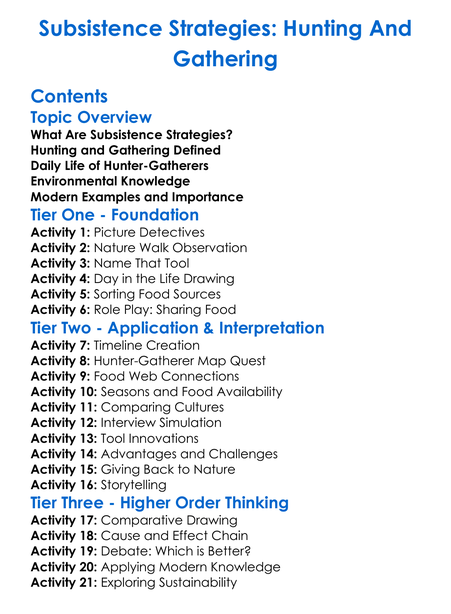 Subsistence Strategies Hunting And Gathering Worksheet Activity Booklet