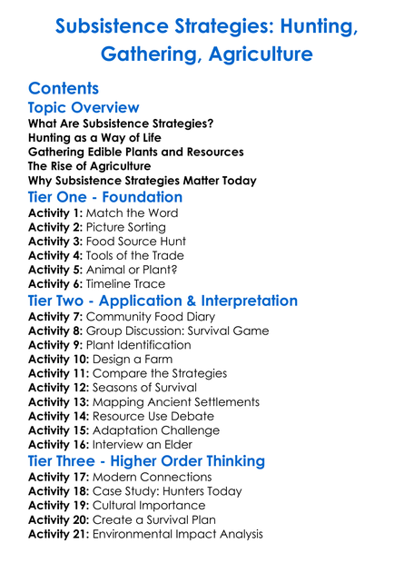 Subsistence Strategies Hunting Gathering Agriculture Worksheet Activity Booklet