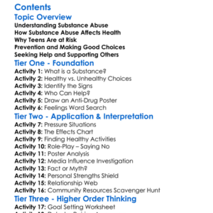 Substance Abuse Prevention And Awareness Worksheet Activity Booklet