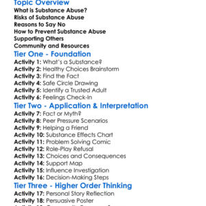 Substance Abuse Prevention Worksheet Activity Booklet